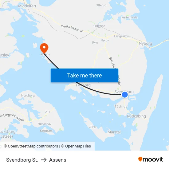 Svendborg St. to Assens map