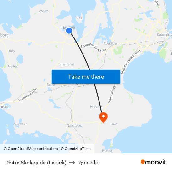 Østre Skolegade (Labæk) to Rønnede map