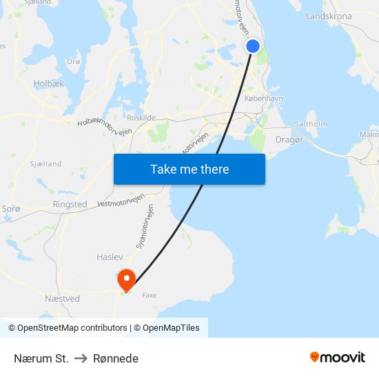 Nærum St. to Rønnede map