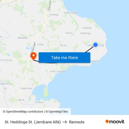 St. Heddinge St. (Jernbane Allé) to Rønnede map