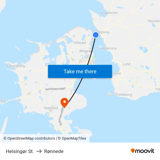 Helsingør St. to Rønnede map