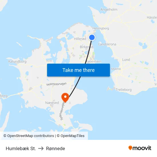 Humlebæk St. to Rønnede map
