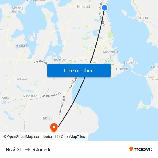 Nivå St. to Rønnede map