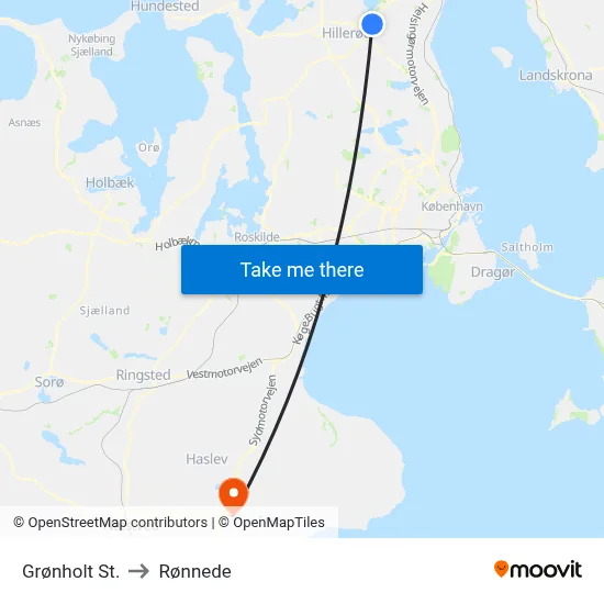 Grønholt St. to Rønnede map