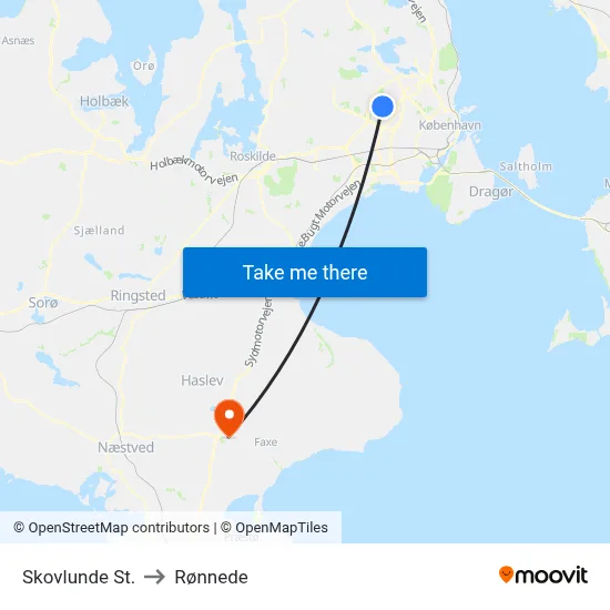 Skovlunde St. to Rønnede map