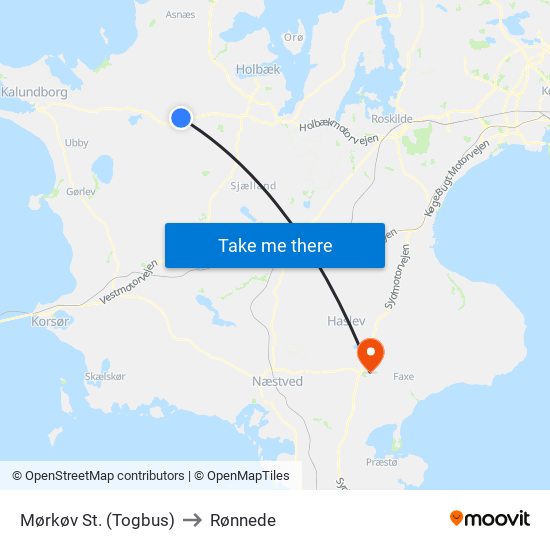 Mørkøv St. (Togbus) to Rønnede map