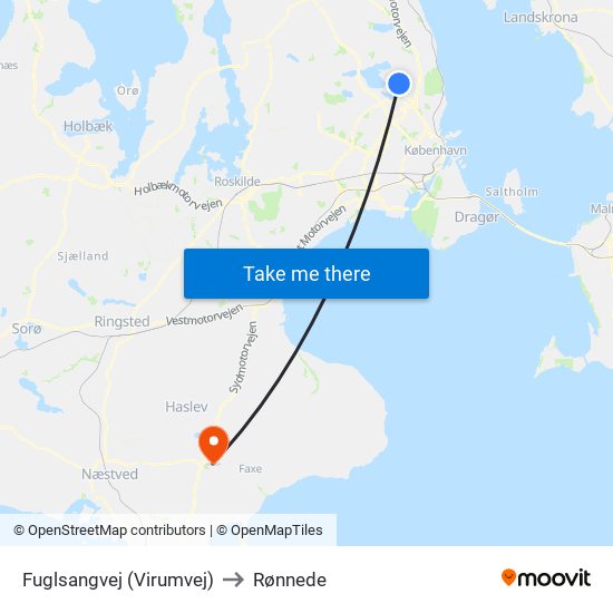 Fuglsangvej (Virumvej) to Rønnede map