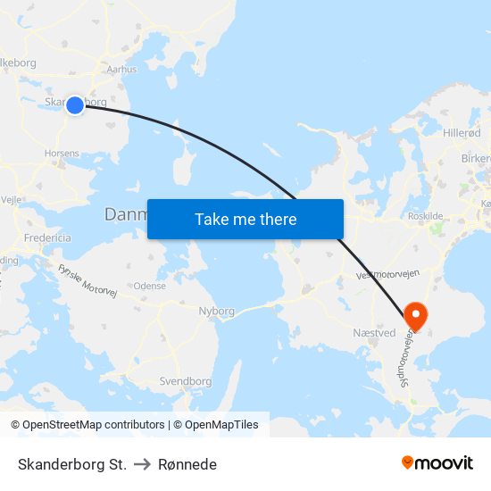 Skanderborg St. to Rønnede map