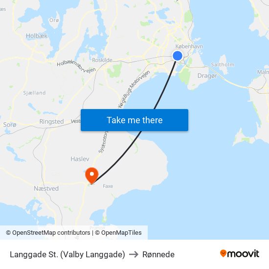 Langgade St. (Valby Langgade) to Rønnede map