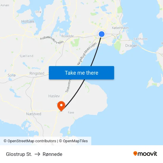 Glostrup St. to Rønnede map