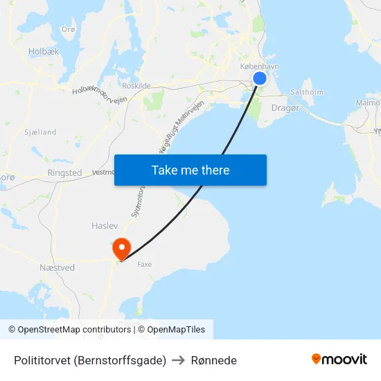 Polititorvet (Bernstorffsgade) to Rønnede map