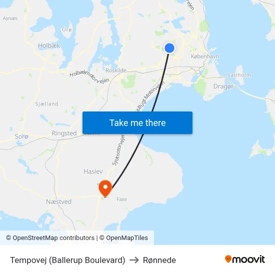 Tempovej (Ballerup Boulevard) to Rønnede map