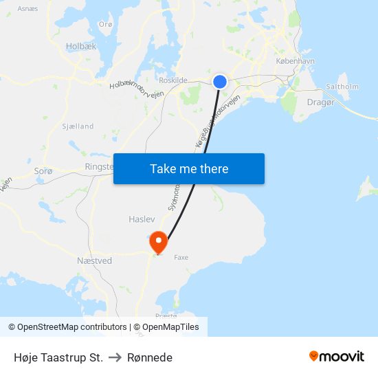 Høje Taastrup St. to Rønnede map