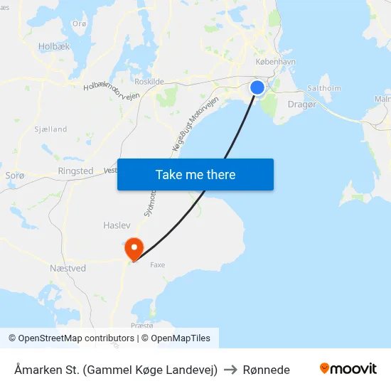 Åmarken St. (Gammel Køge Landevej) to Rønnede map