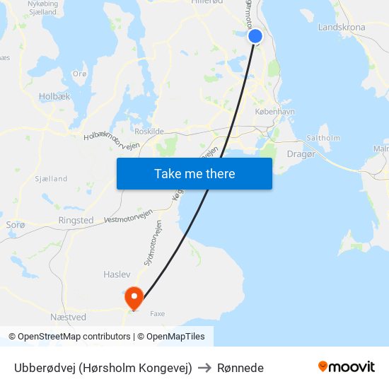 Ubberødvej (Hørsholm Kongevej) to Rønnede map