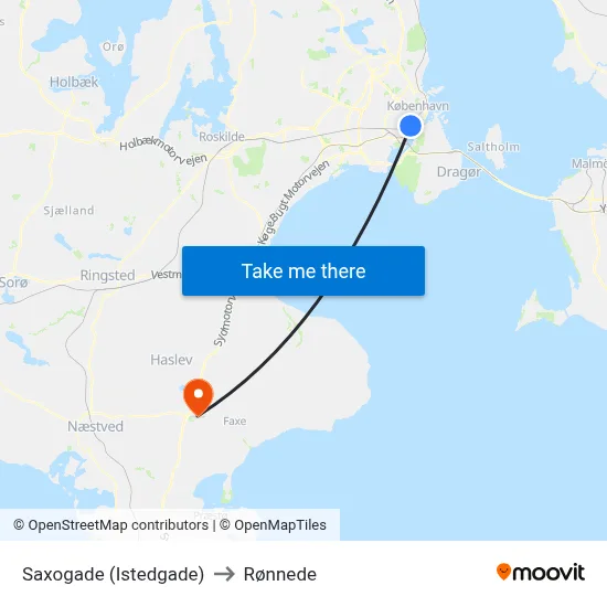 Saxogade (Istedgade) to Rønnede map