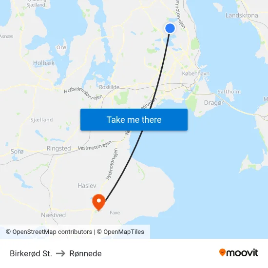 Birkerød St. to Rønnede map