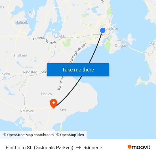 Flintholm St. (Grøndals Parkvej) to Rønnede map