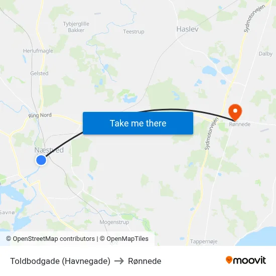 Toldbodgade (Havnegade) to Rønnede map