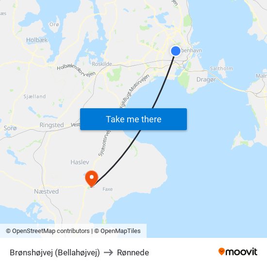 Brønshøjvej (Bellahøjvej) to Rønnede map
