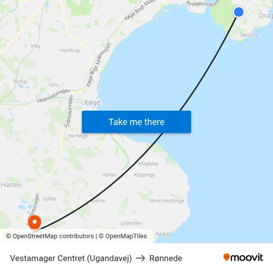 Vestamager Centret (Ugandavej) to Rønnede map