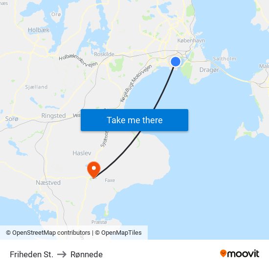 Friheden St. to Rønnede map