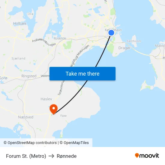 Forum St. (Metro) to Rønnede map