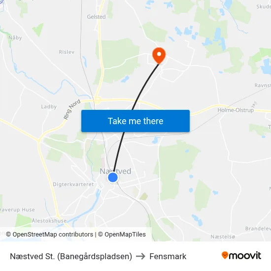 Næstved St. (Banegårdspladsen) to Fensmark map
