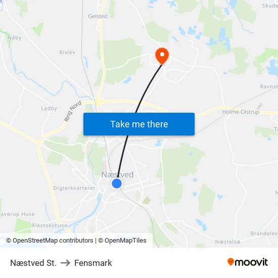 Næstved St. to Fensmark map