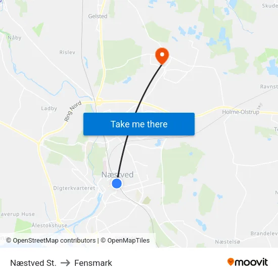 Næstved St. to Fensmark map