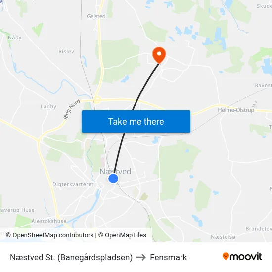 Næstved St. (Banegårdspladsen) to Fensmark map
