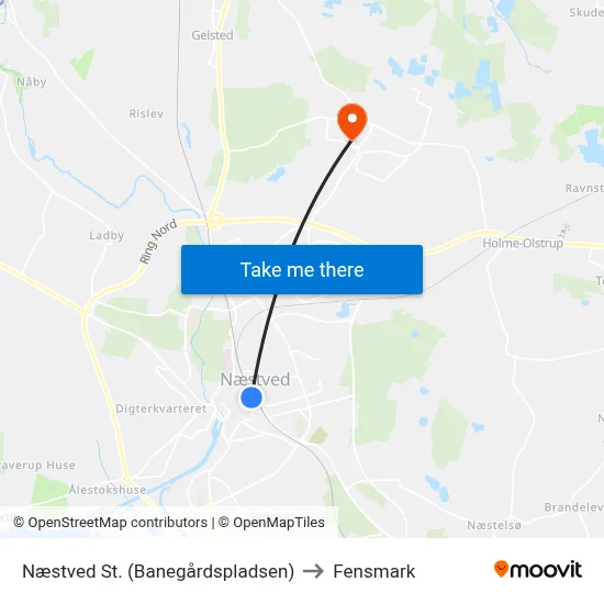 Næstved St. (Banegårdspladsen) to Fensmark map