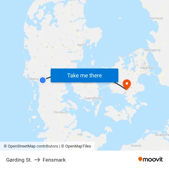 Gørding St. to Fensmark map