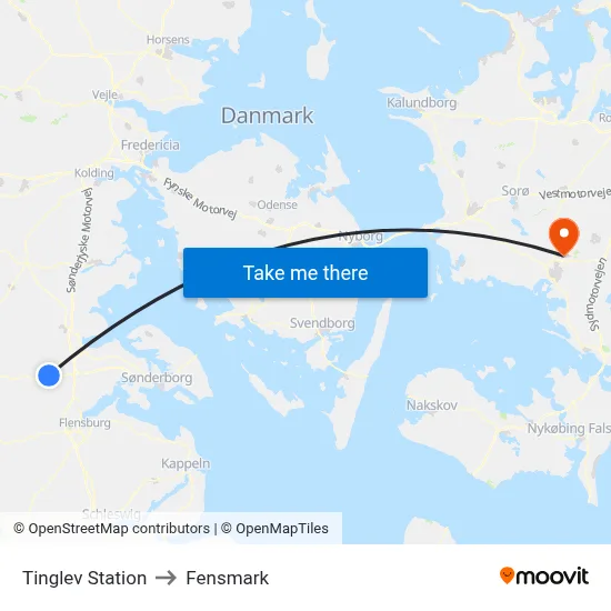 Tinglev Station to Fensmark map