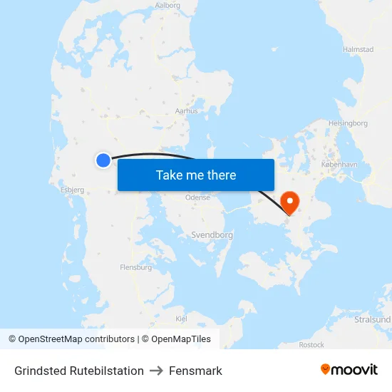 Grindsted Rutebilstation to Fensmark map