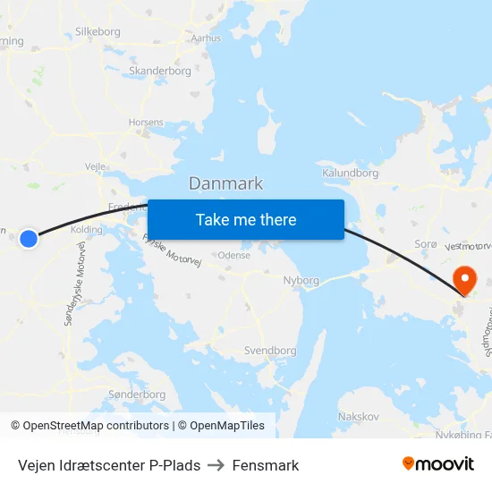 Vejen Idrætscenter P-Plads to Fensmark map