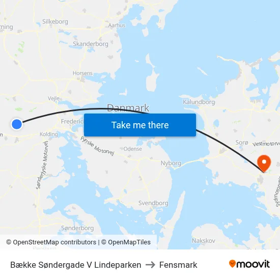 Bække Søndergade V Lindeparken to Fensmark map