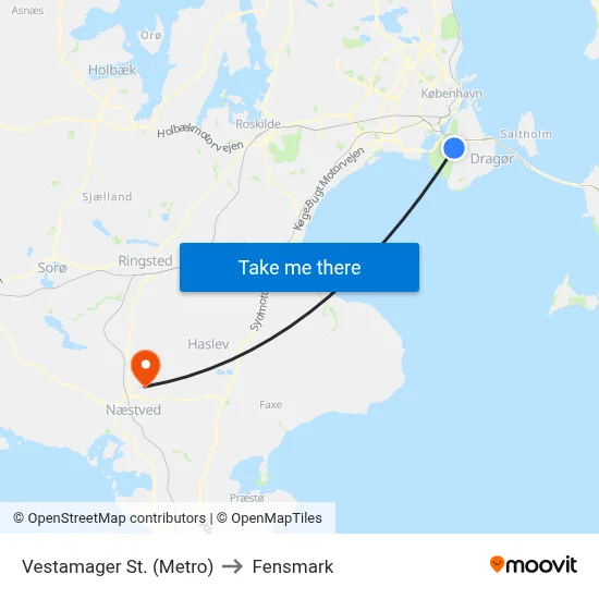 Vestamager St. (Metro) to Fensmark map