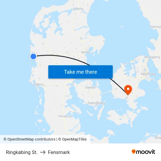 Ringkøbing St. to Fensmark map