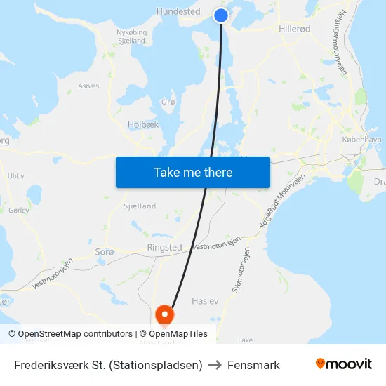 Frederiksværk St. (Stationspladsen) to Fensmark map