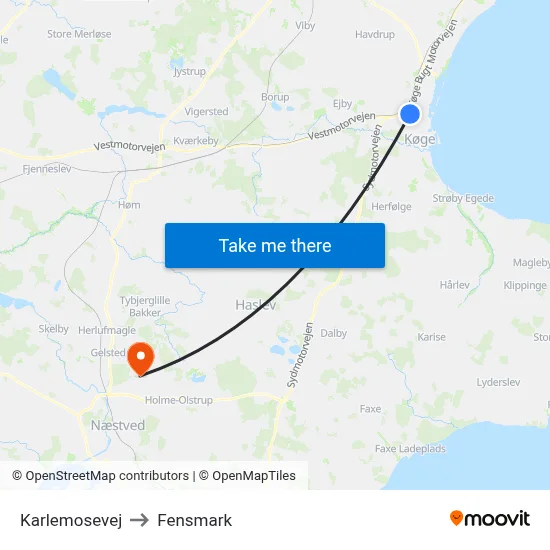 Karlemosevej to Fensmark map