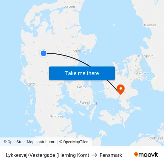 Lykkesvej/Vestergade (Herning Kom) to Fensmark map