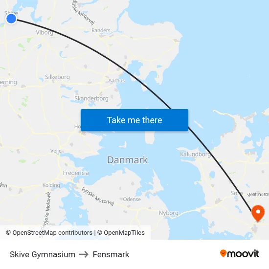 Skive Gymnasium to Fensmark map