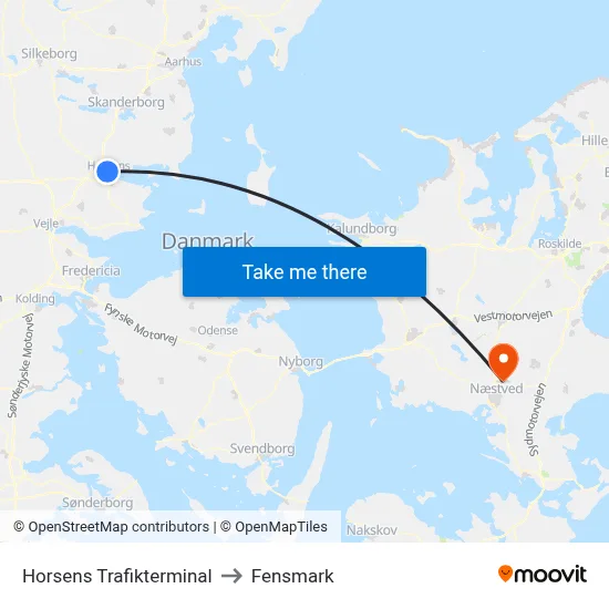 Horsens Trafikterminal to Fensmark map