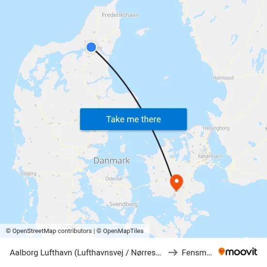 Aalborg Lufthavn (Lufthavnsvej / Nørresundby) to Fensmark map