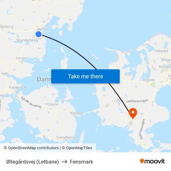 Øllegårdsvej (Letbane) to Fensmark map