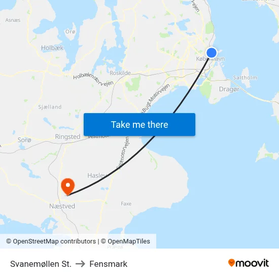 Svanemøllen St. to Fensmark map