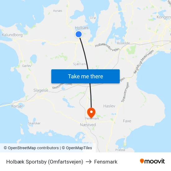 Holbæk Sportsby (Omfartsvejen) to Fensmark map