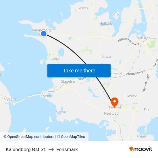 Kalundborg Øst St. to Fensmark map