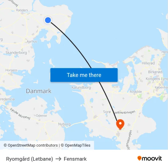 Ryomgård (Letbane) to Fensmark map